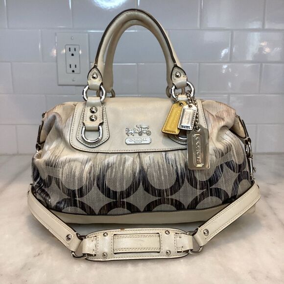 Coach White & Navy Signature IKAT Sabrina Satchel - Picture 1 of 14